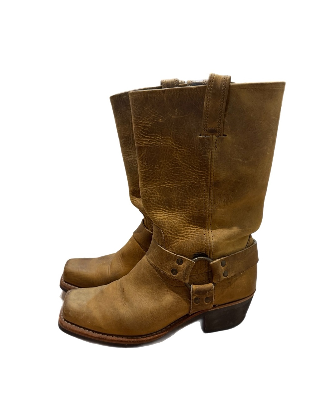 Frye Tan Leather Harness Mid-Calf Boots